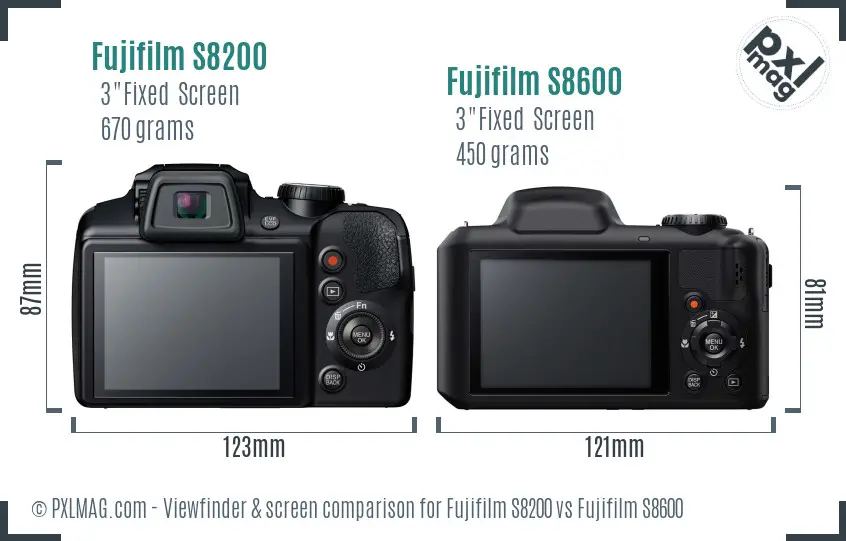 Fujifilm S8200 vs Fujifilm S8600 Screen and Viewfinder comparison
