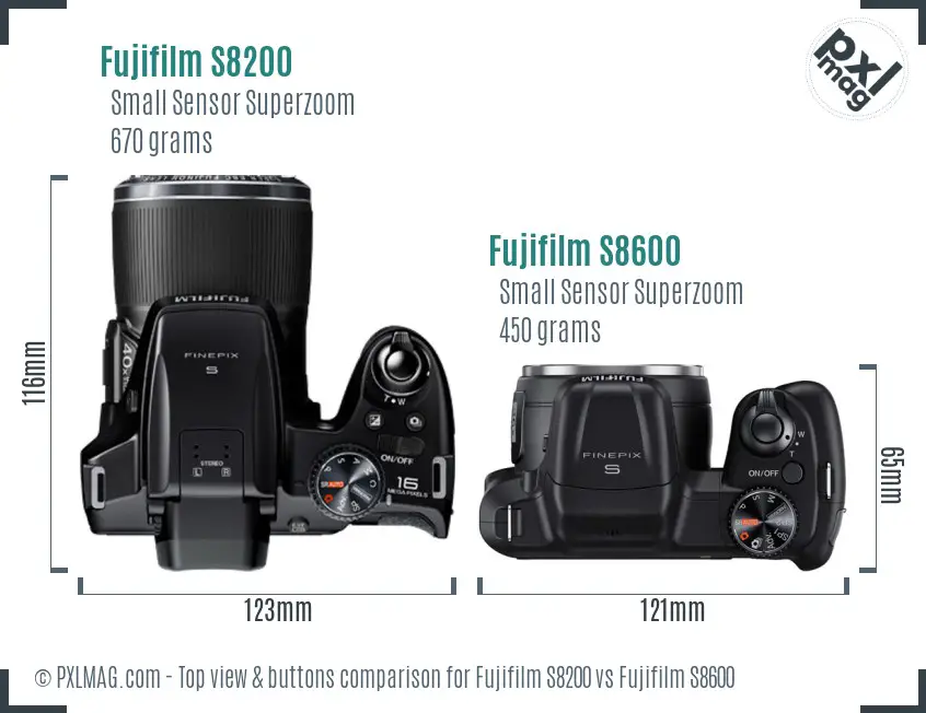 Fujifilm S8200 vs Fujifilm S8600 top view buttons comparison