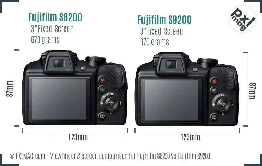 Fujifilm S8200 vs Fujifilm S9200 Screen and Viewfinder comparison