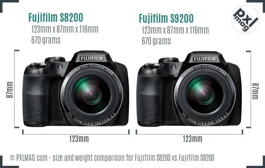 Fujifilm S8200 vs Fujifilm S9200 size comparison