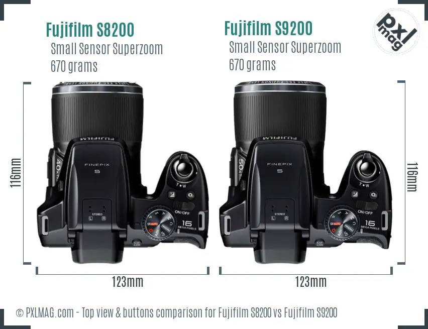 Fujifilm S8200 vs Fujifilm S9200 top view buttons comparison