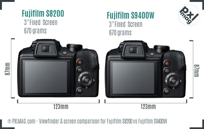 Fujifilm S8200 vs Fujifilm S9400W Screen and Viewfinder comparison