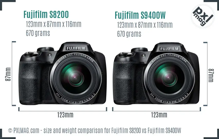 Fujifilm S8200 vs Fujifilm S9400W size comparison