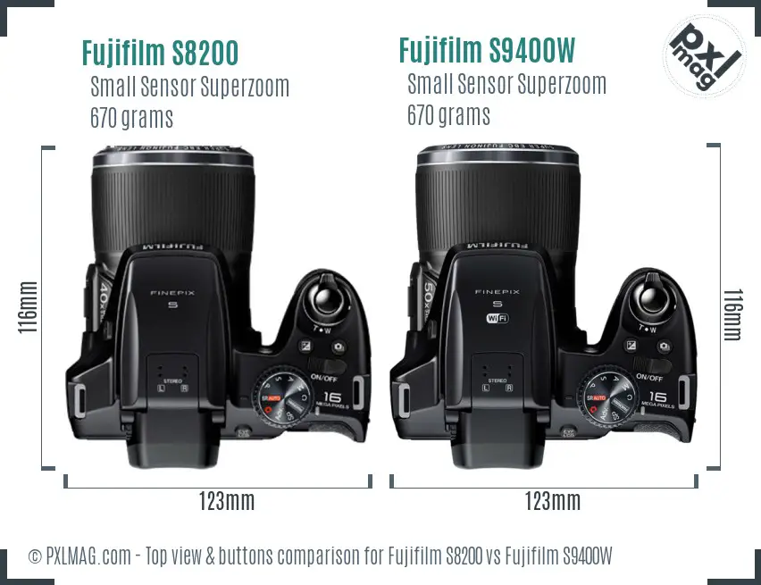 Fujifilm S8200 vs Fujifilm S9400W top view buttons comparison