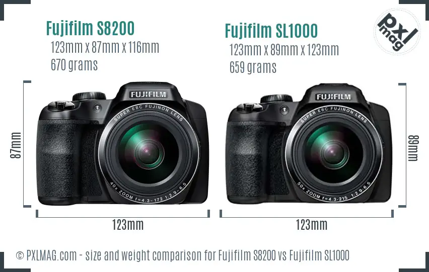 Fujifilm S8200 vs Fujifilm SL1000 size comparison