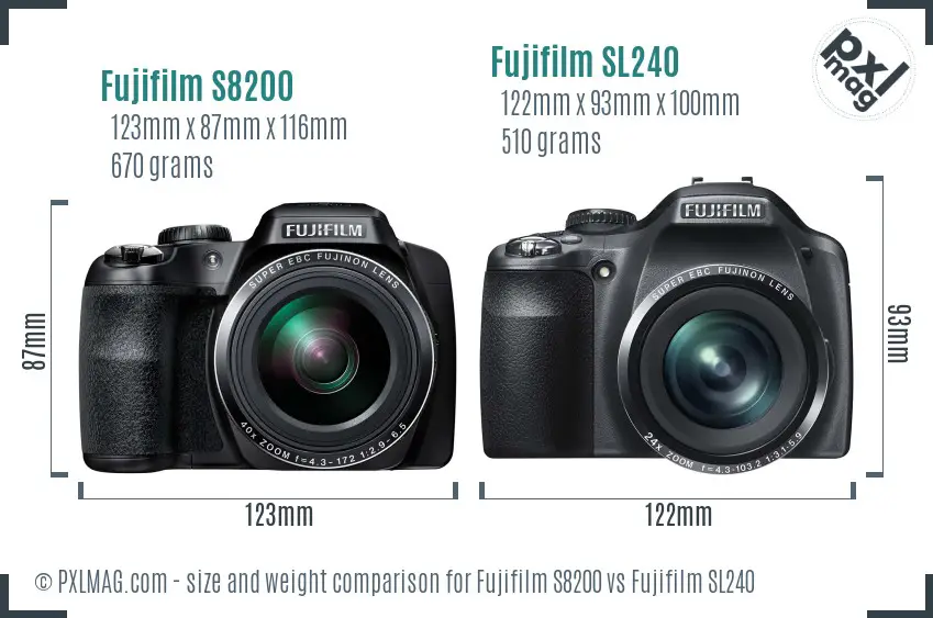 Fujifilm S8200 vs Fujifilm SL240 size comparison