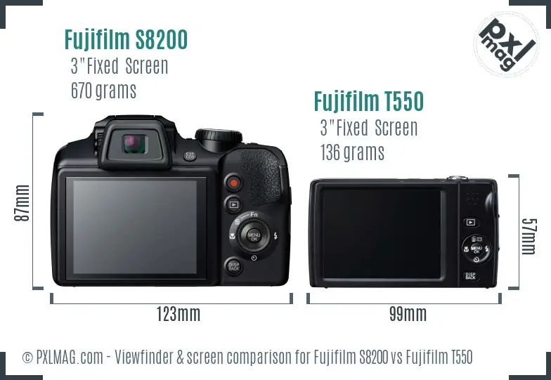Fujifilm S8200 vs Fujifilm T550 Screen and Viewfinder comparison