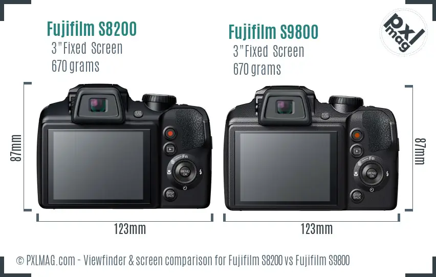 Fujifilm S8200 vs Fujifilm S9800 Screen and Viewfinder comparison