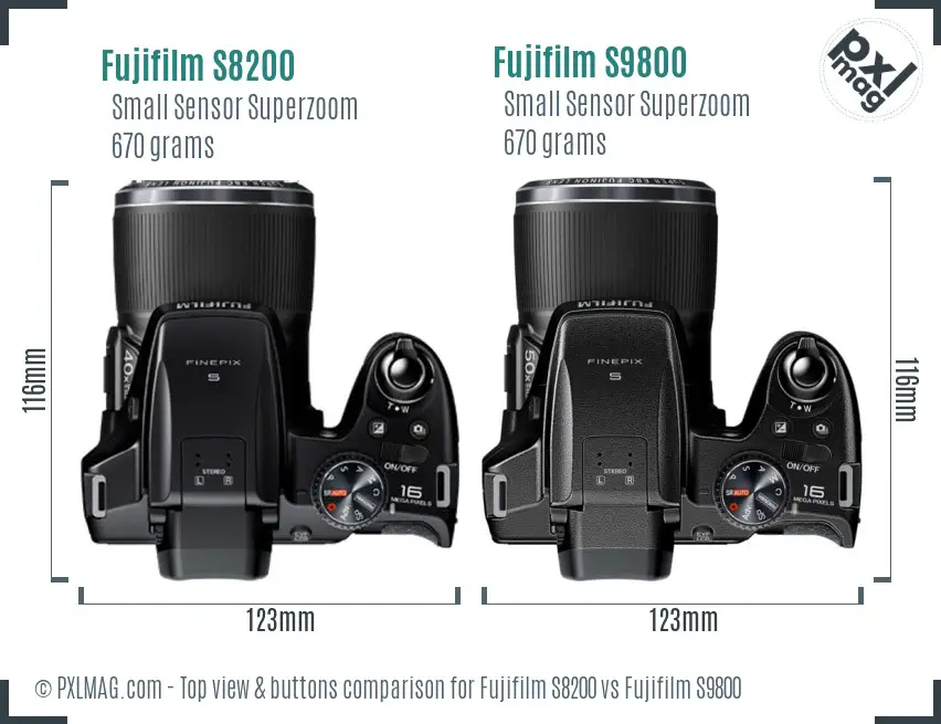 Fujifilm S8200 vs Fujifilm S9800 top view buttons comparison