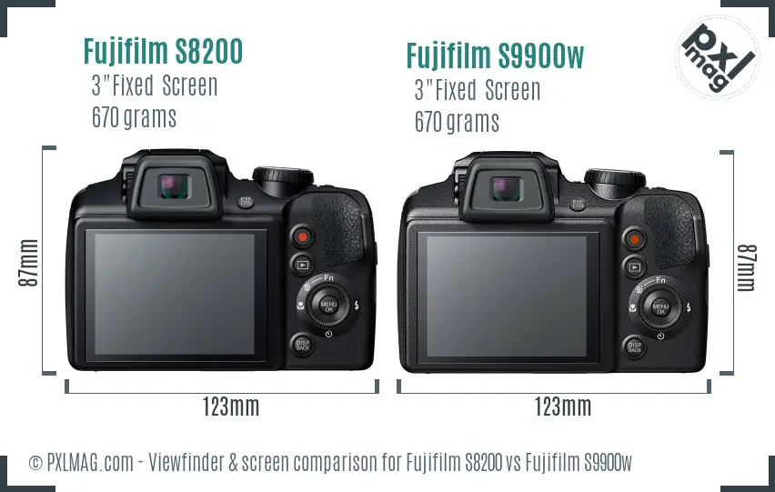 Fujifilm S8200 vs Fujifilm S9900w Screen and Viewfinder comparison