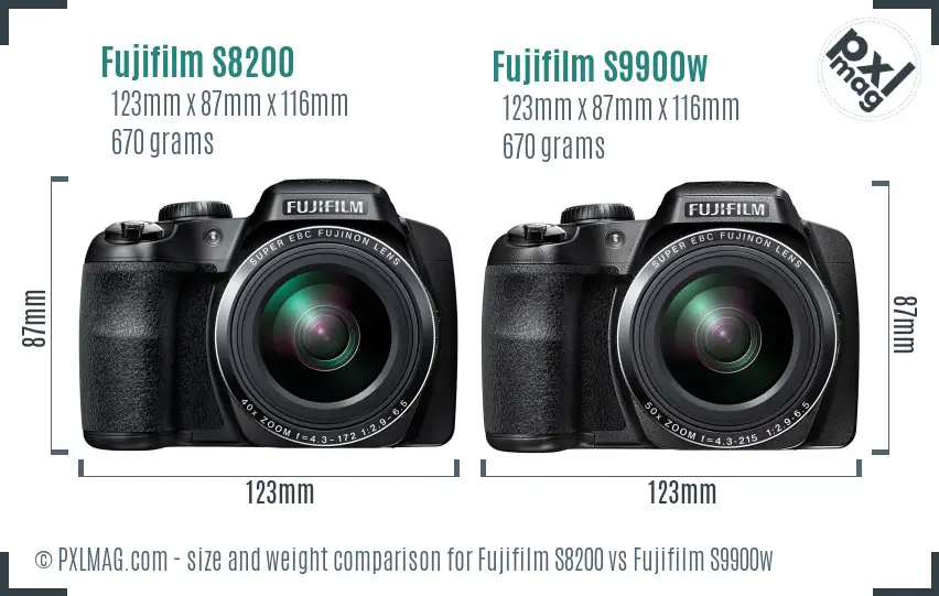 Fujifilm S8200 vs Fujifilm S9900w size comparison
