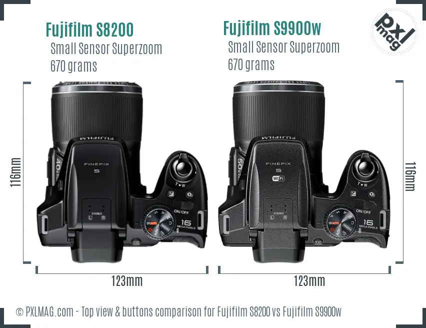 Fujifilm S8200 vs Fujifilm S9900w top view buttons comparison