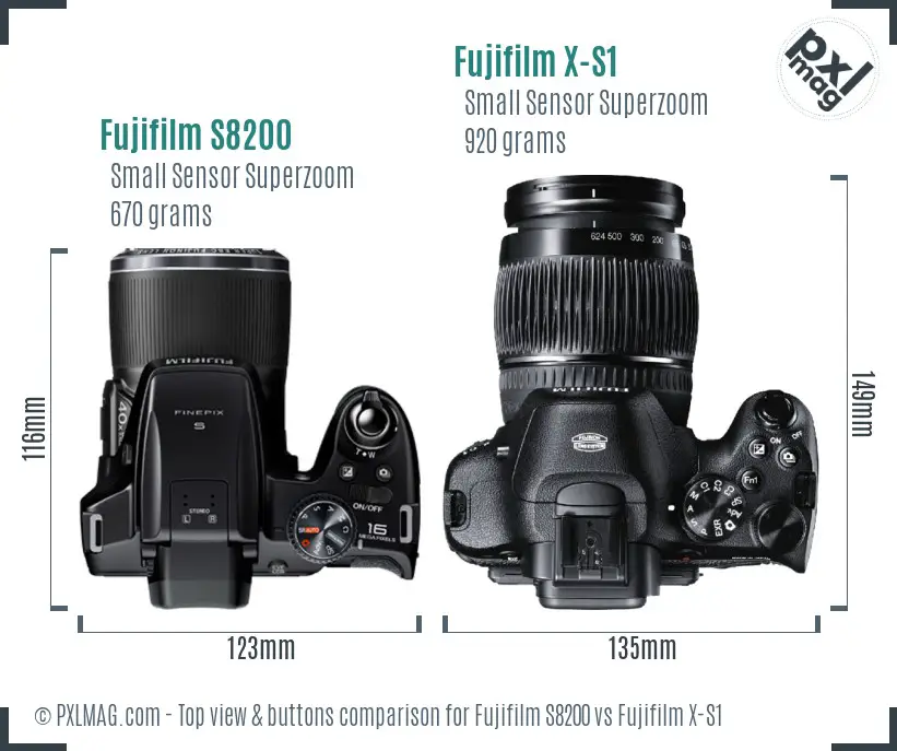 Fujifilm S8200 vs Fujifilm X-S1 top view buttons comparison