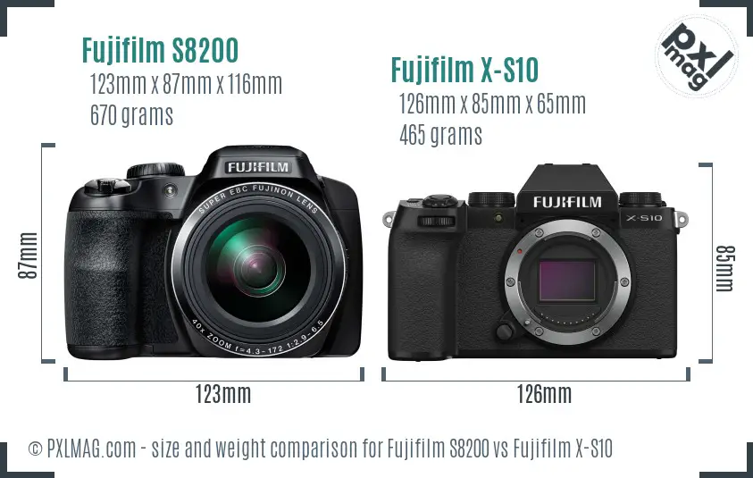 Fujifilm S8200 vs Fujifilm X-S10 size comparison