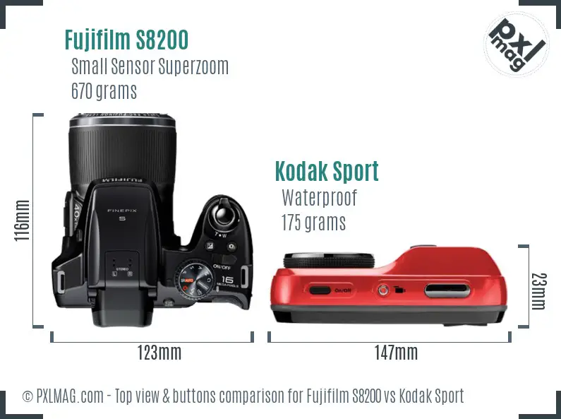 Fujifilm S8200 vs Kodak Sport top view buttons comparison