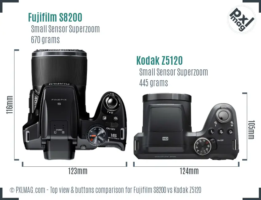 Fujifilm S8200 vs Kodak Z5120 top view buttons comparison
