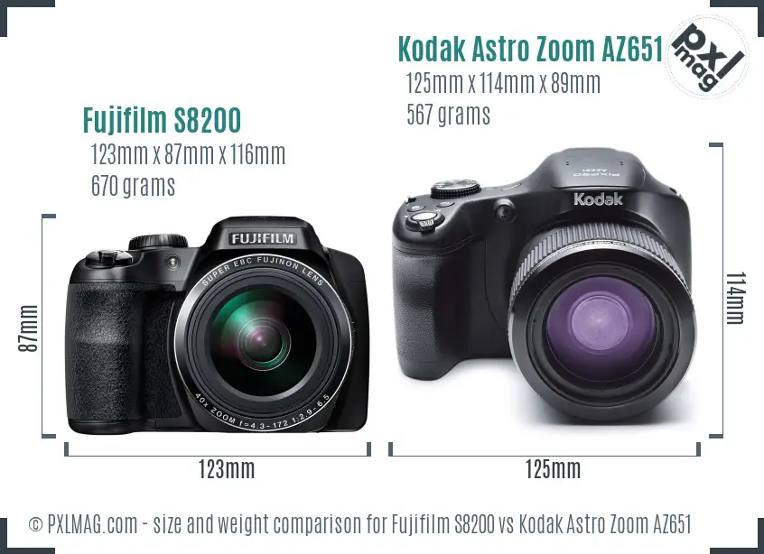 Fujifilm S8200 vs Kodak Astro Zoom AZ651 size comparison