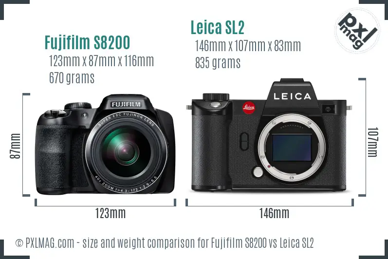 Fujifilm S8200 vs Leica SL2 size comparison