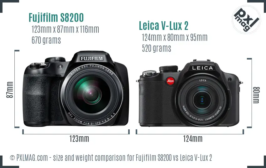 Fujifilm S8200 vs Leica V-Lux 2 size comparison