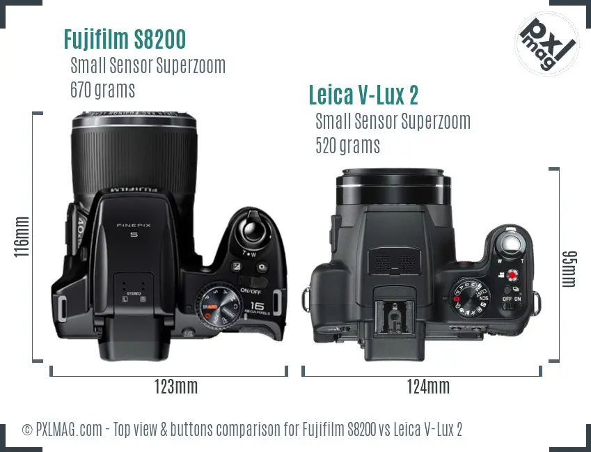 Fujifilm S8200 vs Leica V-Lux 2 top view buttons comparison