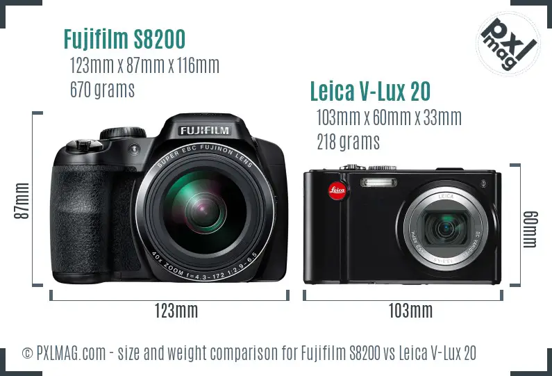 Fujifilm S8200 vs Leica V-Lux 20 size comparison