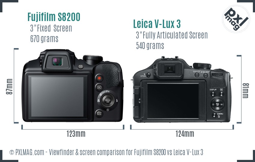 Fujifilm S8200 vs Leica V-Lux 3 Screen and Viewfinder comparison