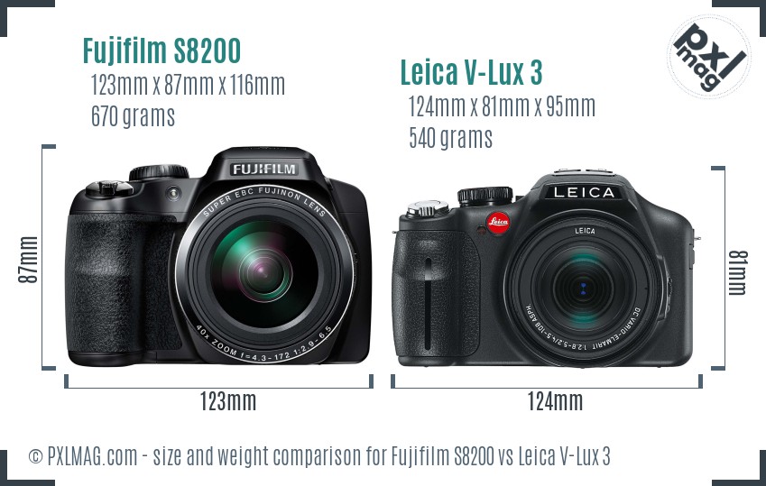 Fujifilm S8200 vs Leica V-Lux 3 size comparison