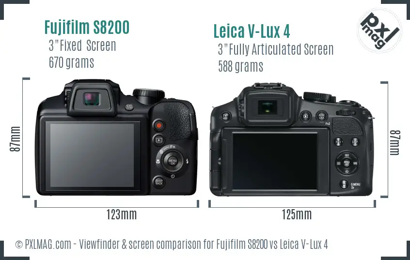 Fujifilm S8200 vs Leica V-Lux 4 Screen and Viewfinder comparison