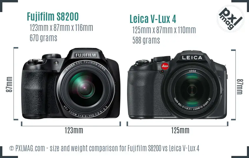 Fujifilm S8200 vs Leica V-Lux 4 size comparison