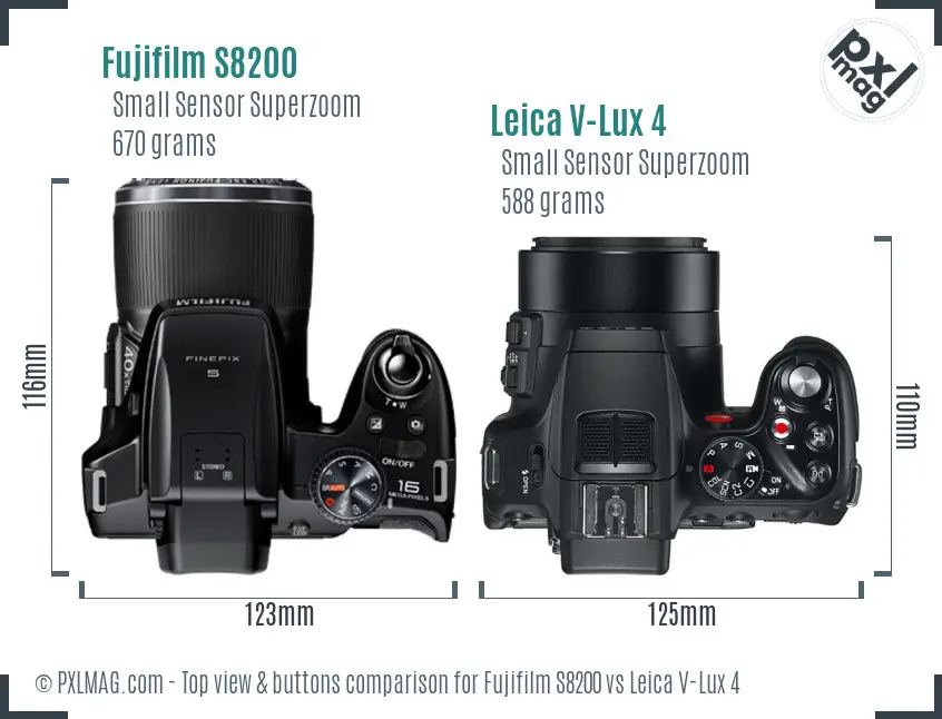 Fujifilm S8200 vs Leica V-Lux 4 top view buttons comparison