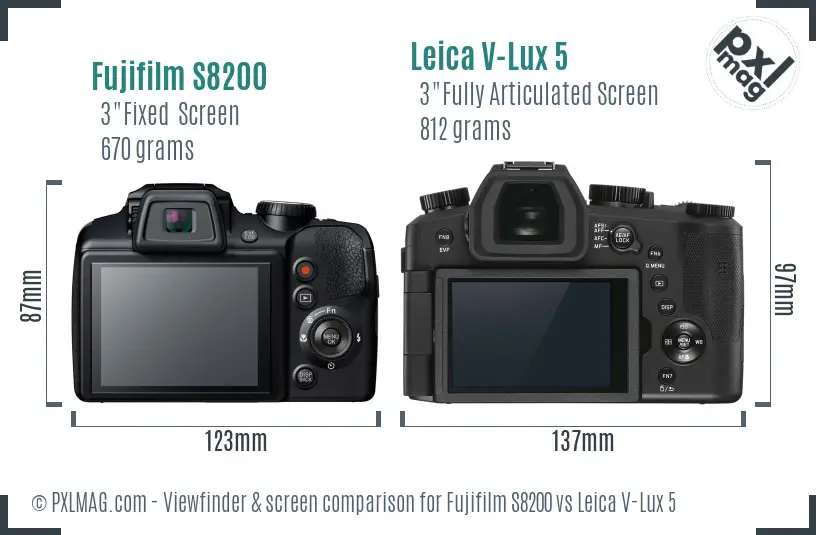Fujifilm S8200 vs Leica V-Lux 5 Screen and Viewfinder comparison