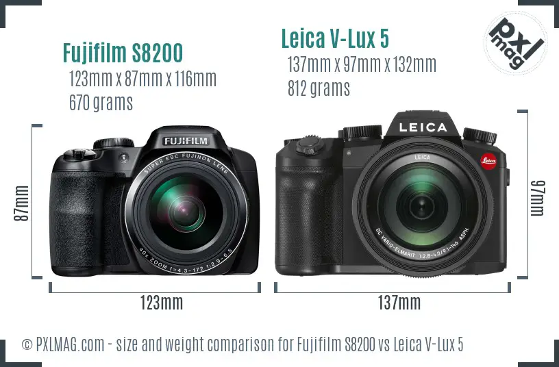 Fujifilm S8200 vs Leica V-Lux 5 size comparison