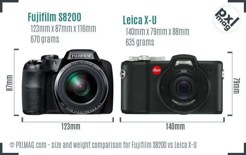 Fujifilm S8200 vs Leica X-U size comparison