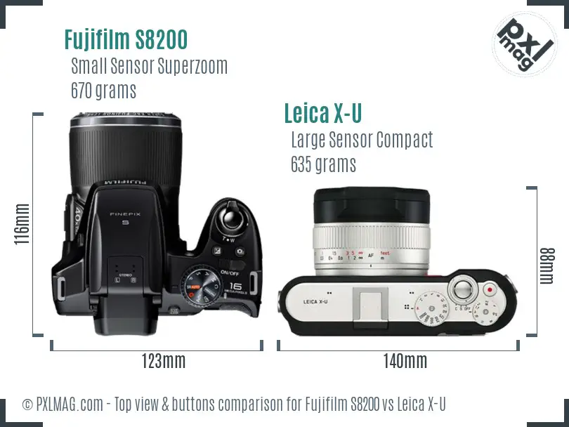 Fujifilm S8200 vs Leica X-U top view buttons comparison
