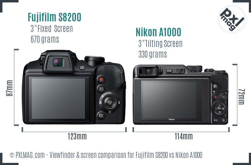 Fujifilm S8200 vs Nikon A1000 Screen and Viewfinder comparison