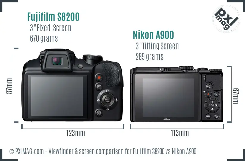 Fujifilm S8200 vs Nikon A900 Screen and Viewfinder comparison