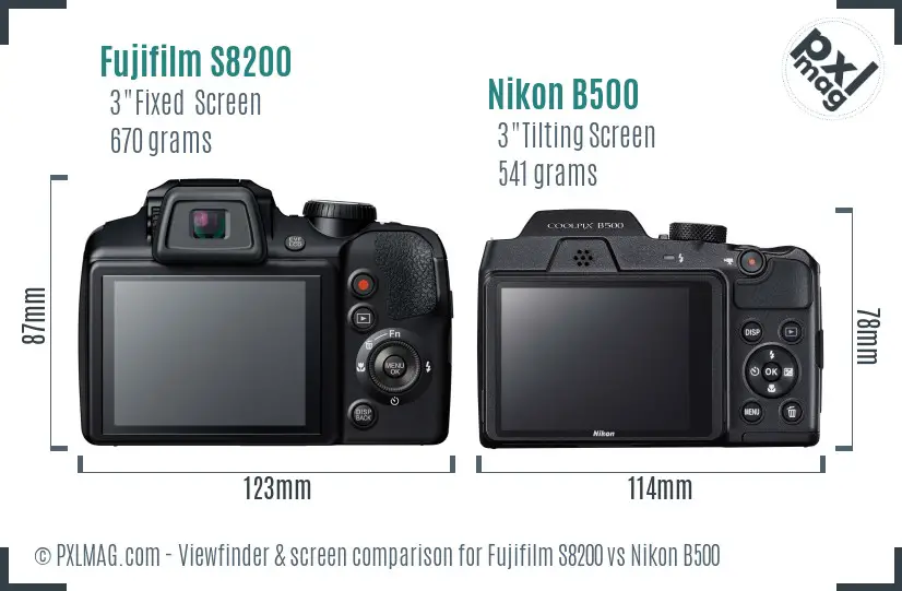 Fujifilm S8200 vs Nikon B500 Screen and Viewfinder comparison