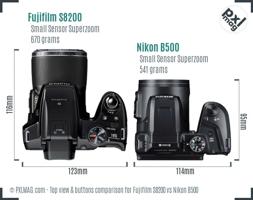 Fujifilm S8200 vs Nikon B500 top view buttons comparison