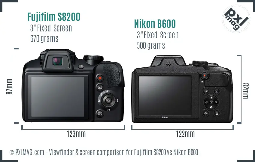 Fujifilm S8200 vs Nikon B600 Screen and Viewfinder comparison