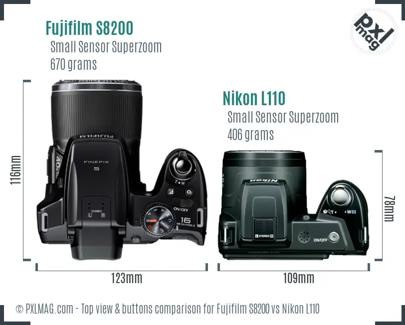 Fujifilm S8200 vs Nikon L110 top view buttons comparison