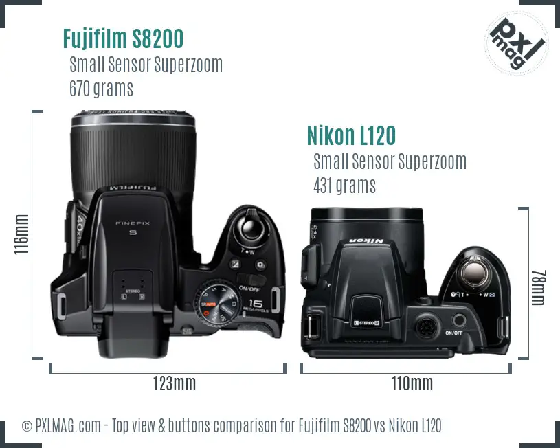 Fujifilm S8200 vs Nikon L120 top view buttons comparison