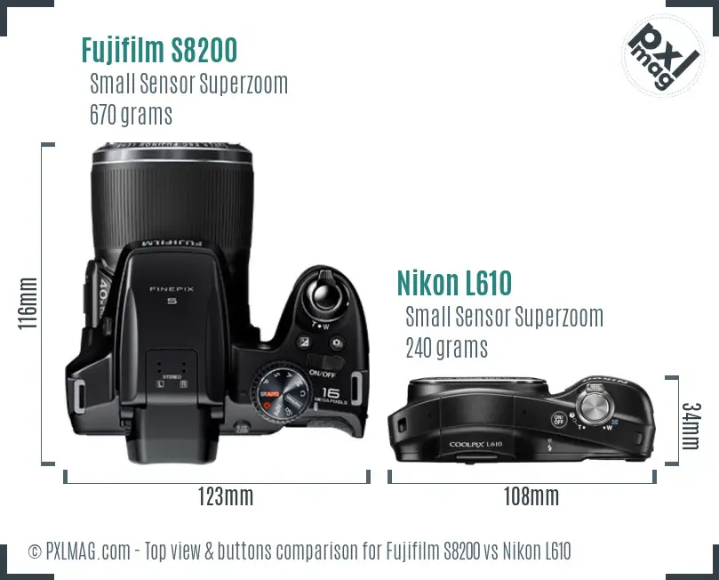 Fujifilm S8200 vs Nikon L610 top view buttons comparison