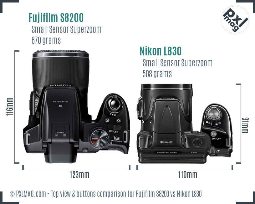 Fujifilm S8200 vs Nikon L830 top view buttons comparison