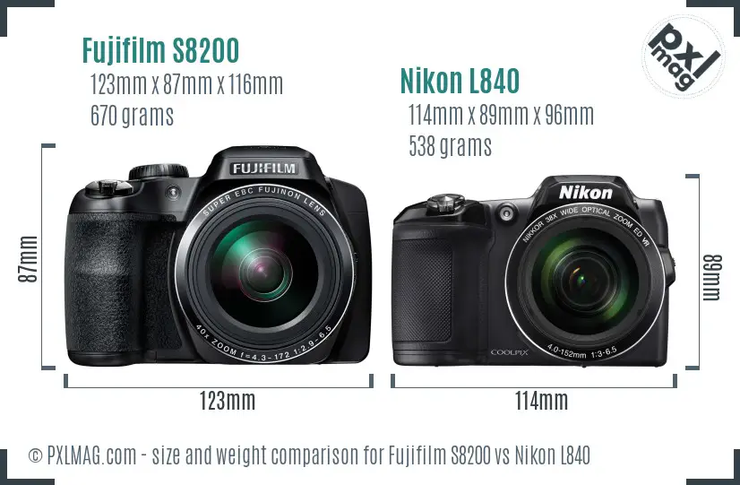 Fujifilm S8200 vs Nikon L840 size comparison