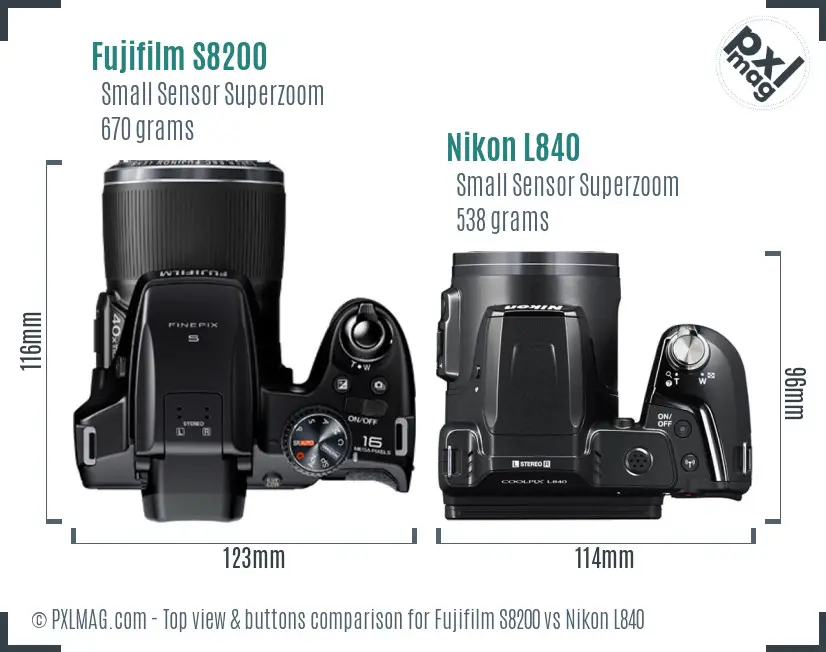 Fujifilm S8200 vs Nikon L840 top view buttons comparison