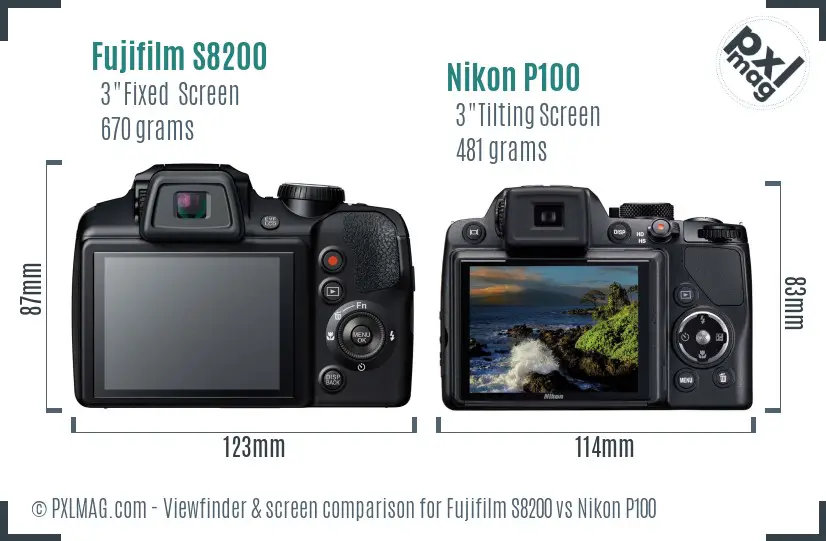 Fujifilm S8200 vs Nikon P100 Screen and Viewfinder comparison