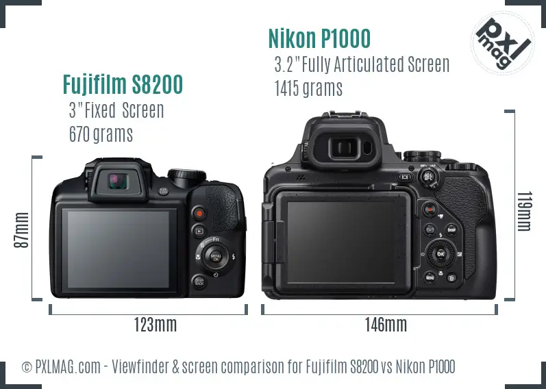 Fujifilm S8200 vs Nikon P1000 Screen and Viewfinder comparison