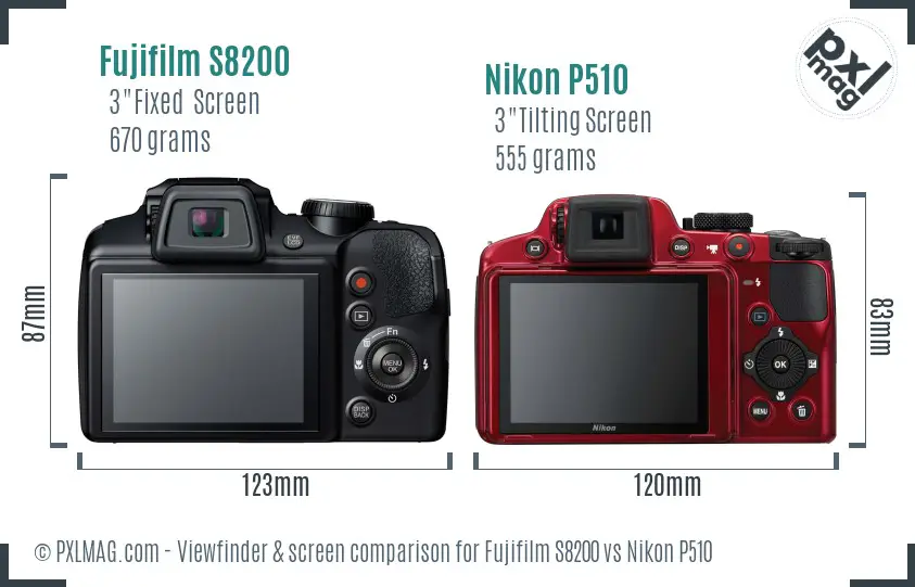 Fujifilm S8200 vs Nikon P510 Screen and Viewfinder comparison