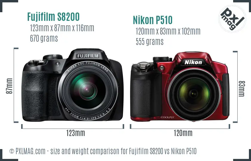 Fujifilm S8200 vs Nikon P510 size comparison