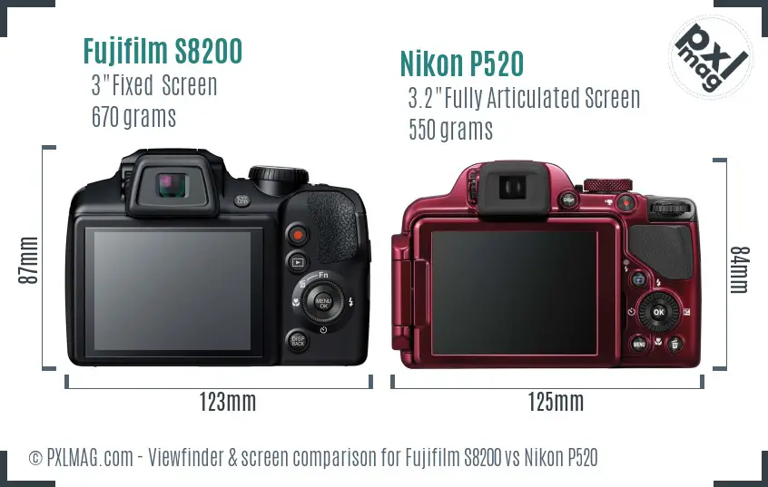 Fujifilm S8200 vs Nikon P520 Screen and Viewfinder comparison